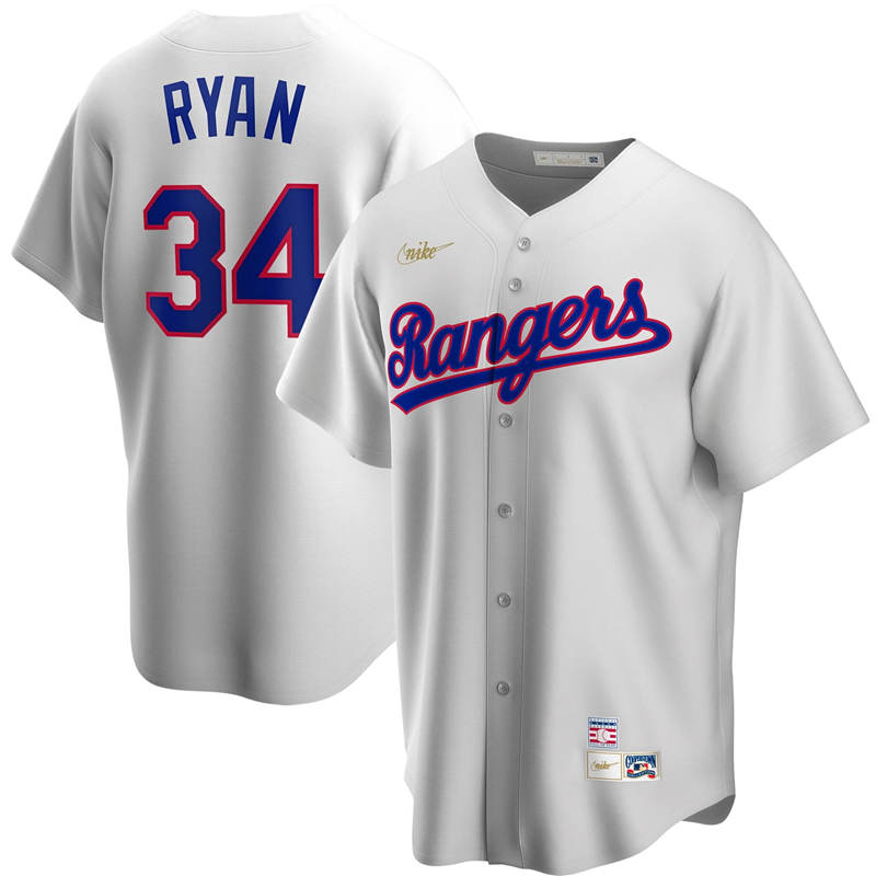 2020 MLB Men Texas Rangers 34 Nolan Ryan Nike White Home Cooperstown Collection Player Jersey 1